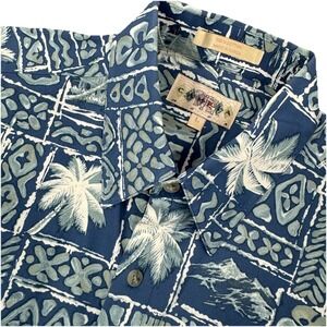 CAMPIA MODA Mens‎ Short Sleeve Shirt Beach Hawaiian Shells/Palms - L